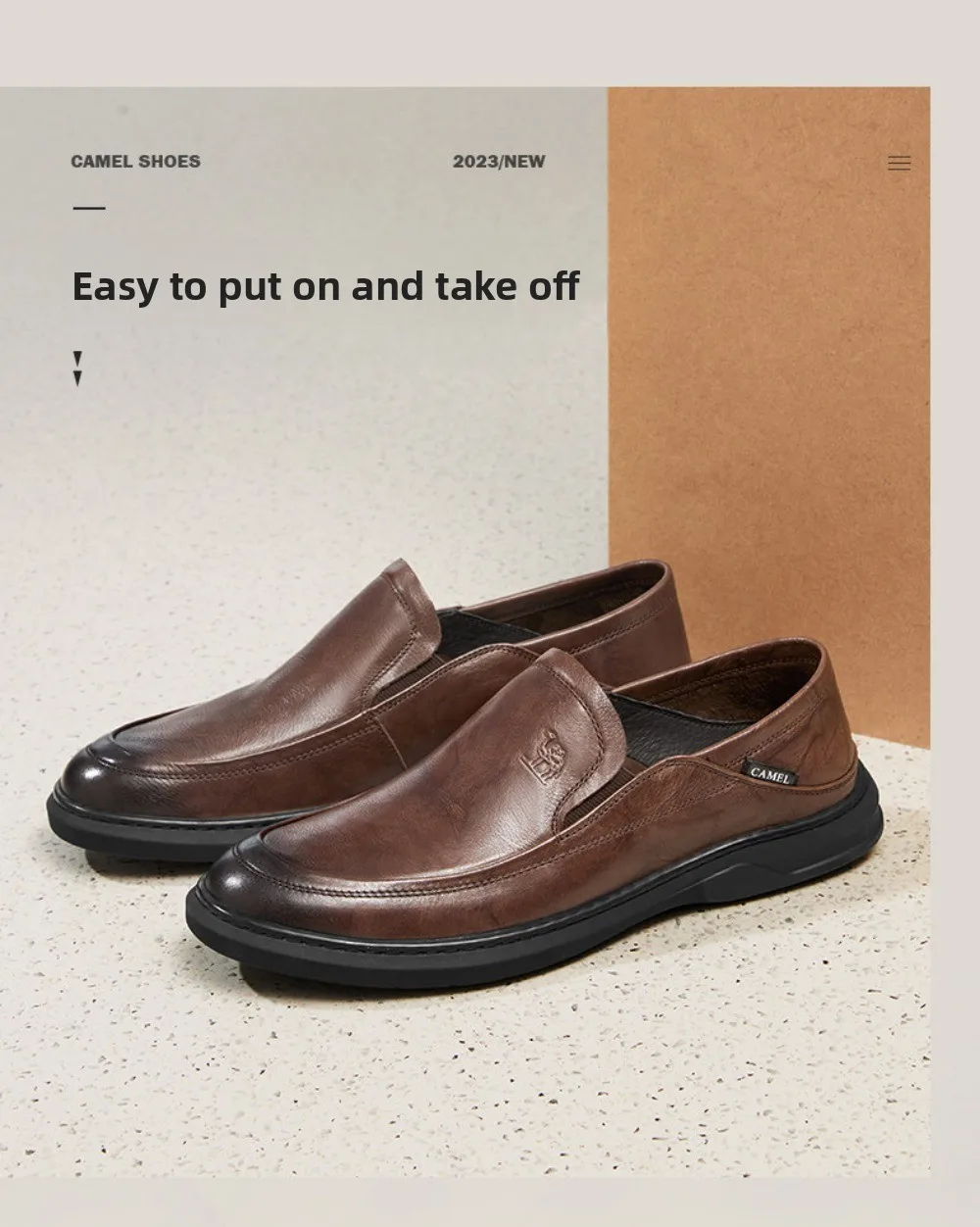 Golden Camel Men's Casual Shoes Comfortable Non-slip Leather Soft Sole Walking Flats 2026 New Men Business Lightweight Loafers