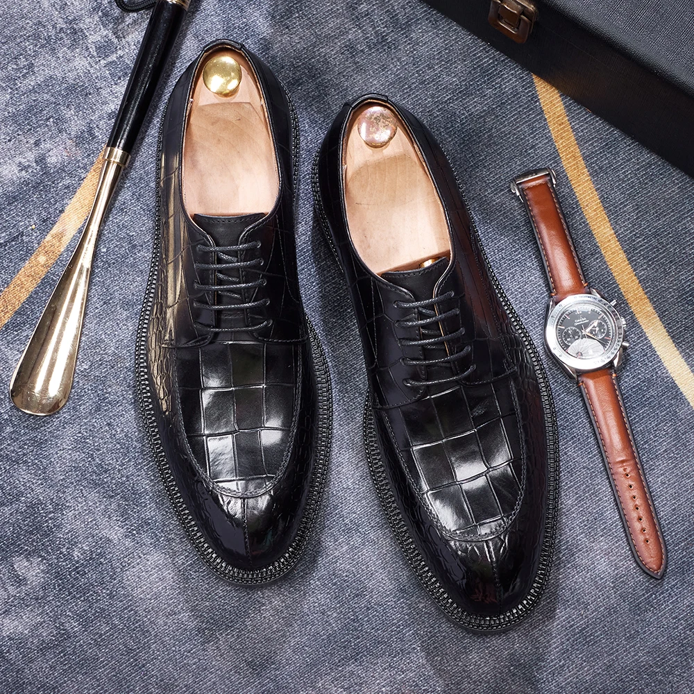 Luxury Man Dress Shoes Increased Height Oxfords Shoe Genuine Cowhide Leather Crocodile Pattern Elegant Wedding Male Footwear