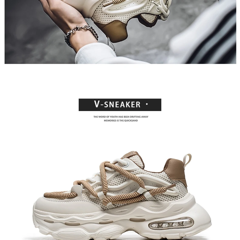 Men's Chunky Casual Sneakers Four Seasons Breathable Lightweight Outdoor Running Shoes Fashion Youth Soft-Sole Speed Sports Shoe
