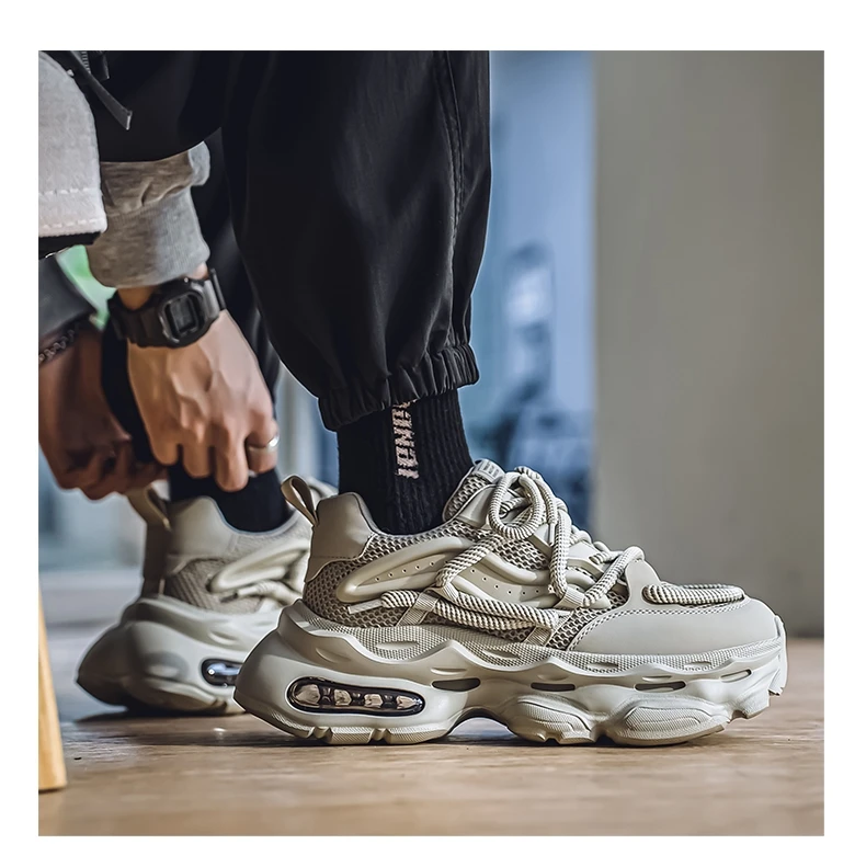 Men's Chunky Casual Sneakers Four Seasons Breathable Lightweight Outdoor Running Shoes Fashion Youth Soft-Sole Speed Sports Shoe