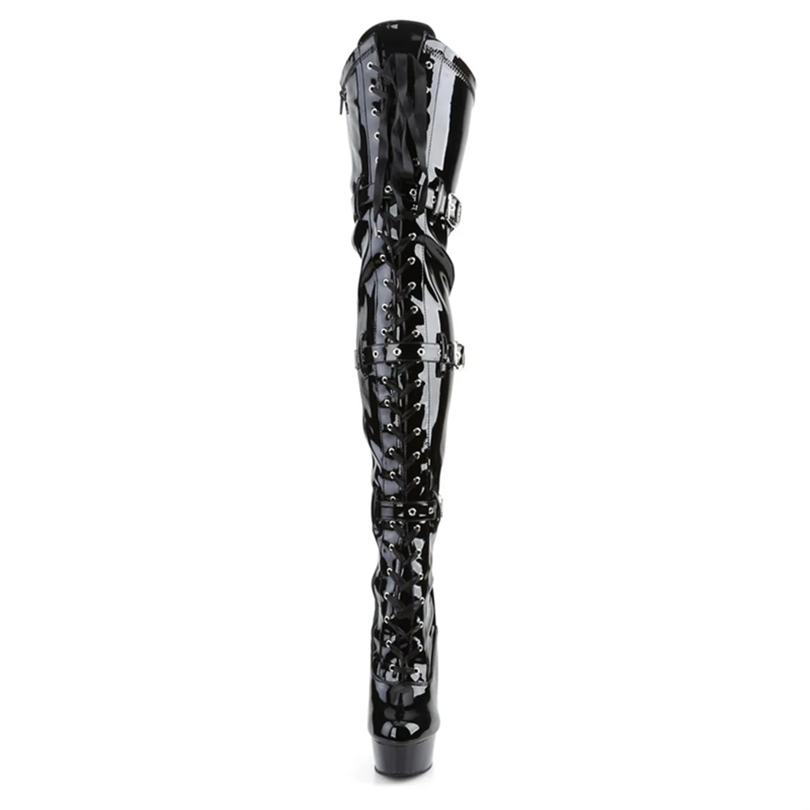 15CM Stripper Knee Boots | Steel Pipe Dance Knee Boots | Black Strapped Thigh Boots | Suitable for Stage Dancing in Nightclubs