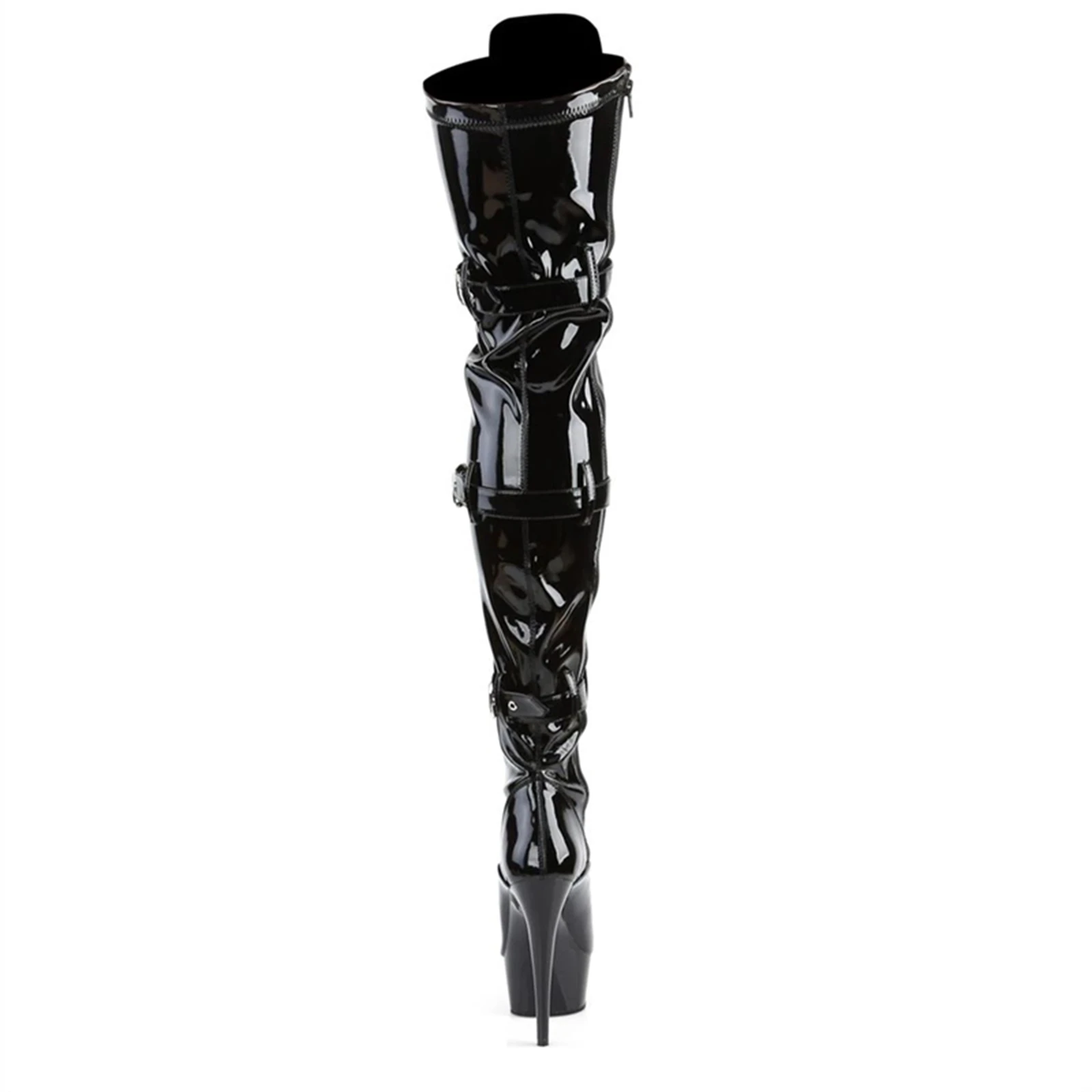 15CM Stripper Knee Boots | Steel Pipe Dance Knee Boots | Black Strapped Thigh Boots | Suitable for Stage Dancing in Nightclubs