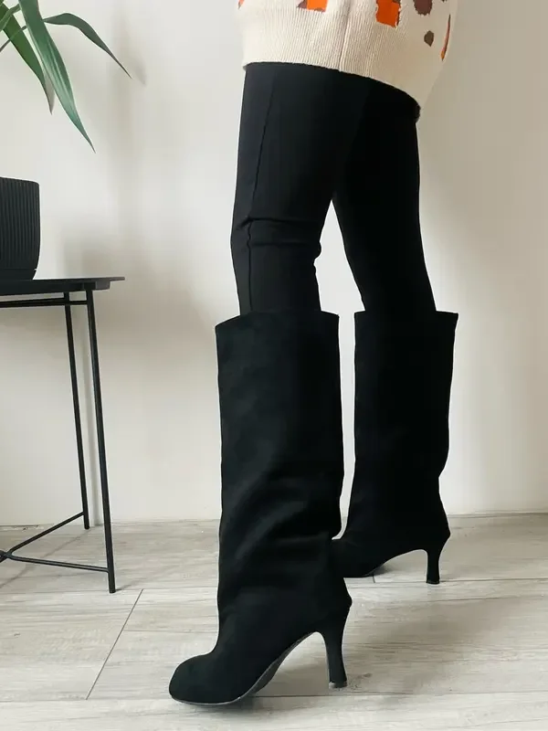 Aneikeh Street Punk Style Round Toe Women Knee-High Boots Sexy Thin Heels Shoes Winter Female Modern Long Booties