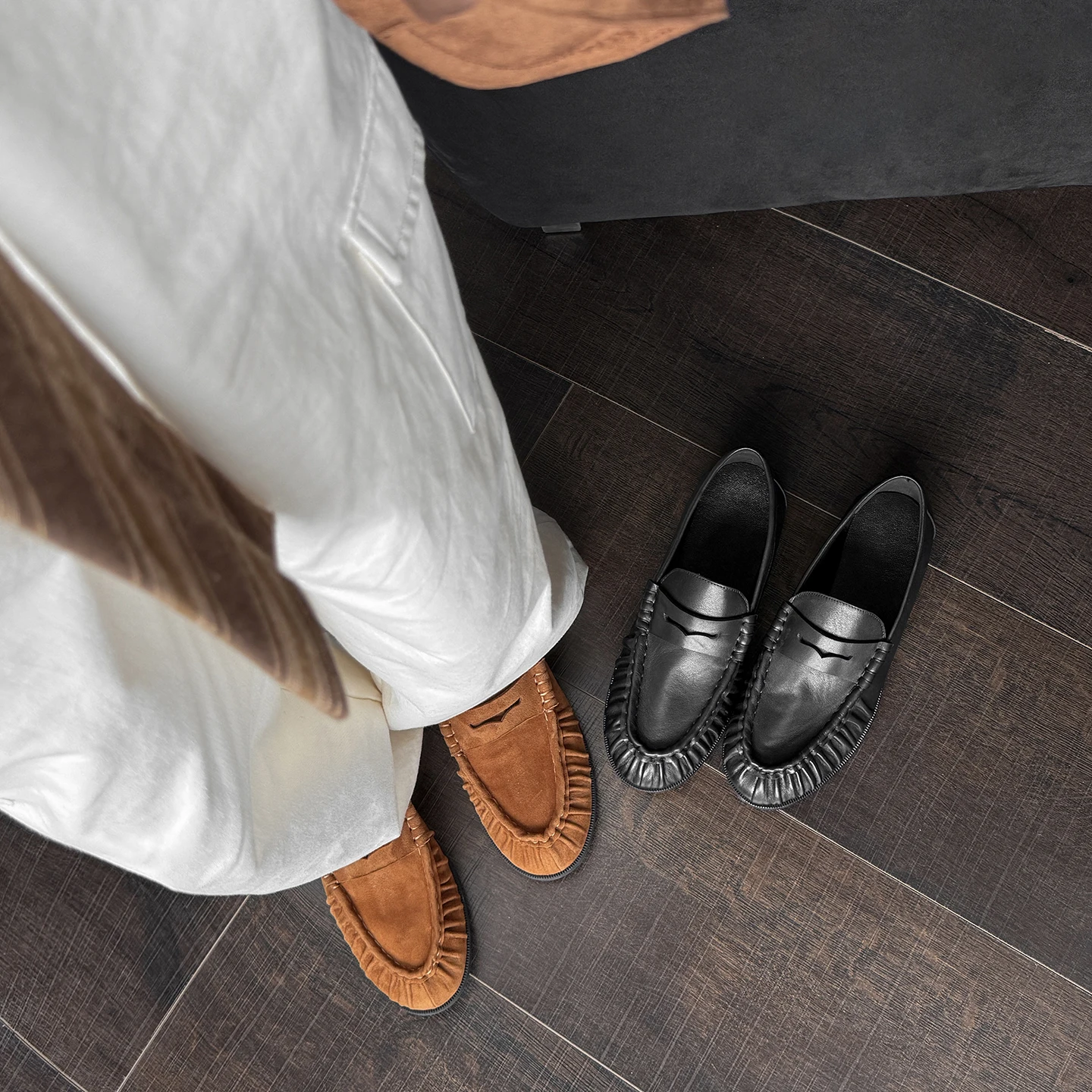QUTAA Fashion Women Pumps Shoes Suede Woman Spring Loafers Genuine Leather Casual Shoes Slip-on Round Toe Ladies Shoes 34-41
