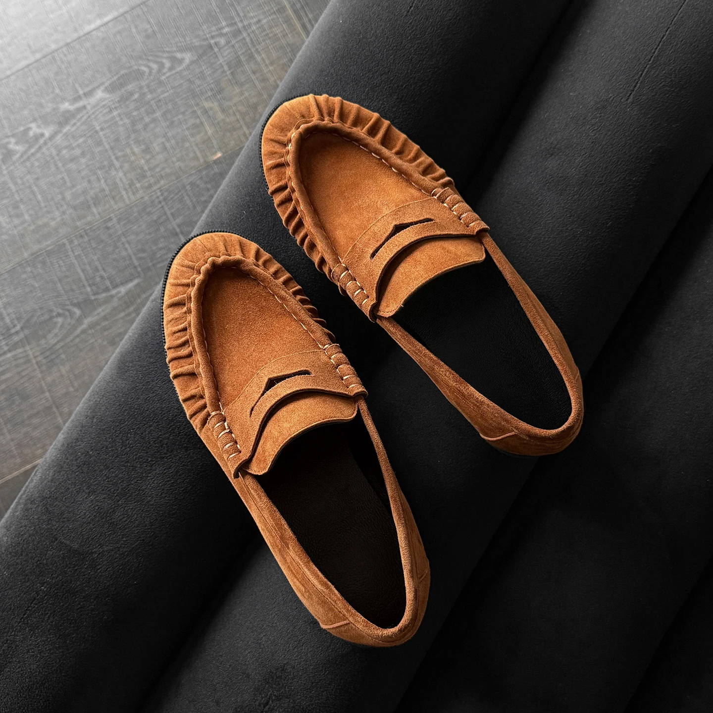 QUTAA Fashion Women Pumps Shoes Suede Woman Spring Loafers Genuine Leather Casual Shoes Slip-on Round Toe Ladies Shoes 34-41