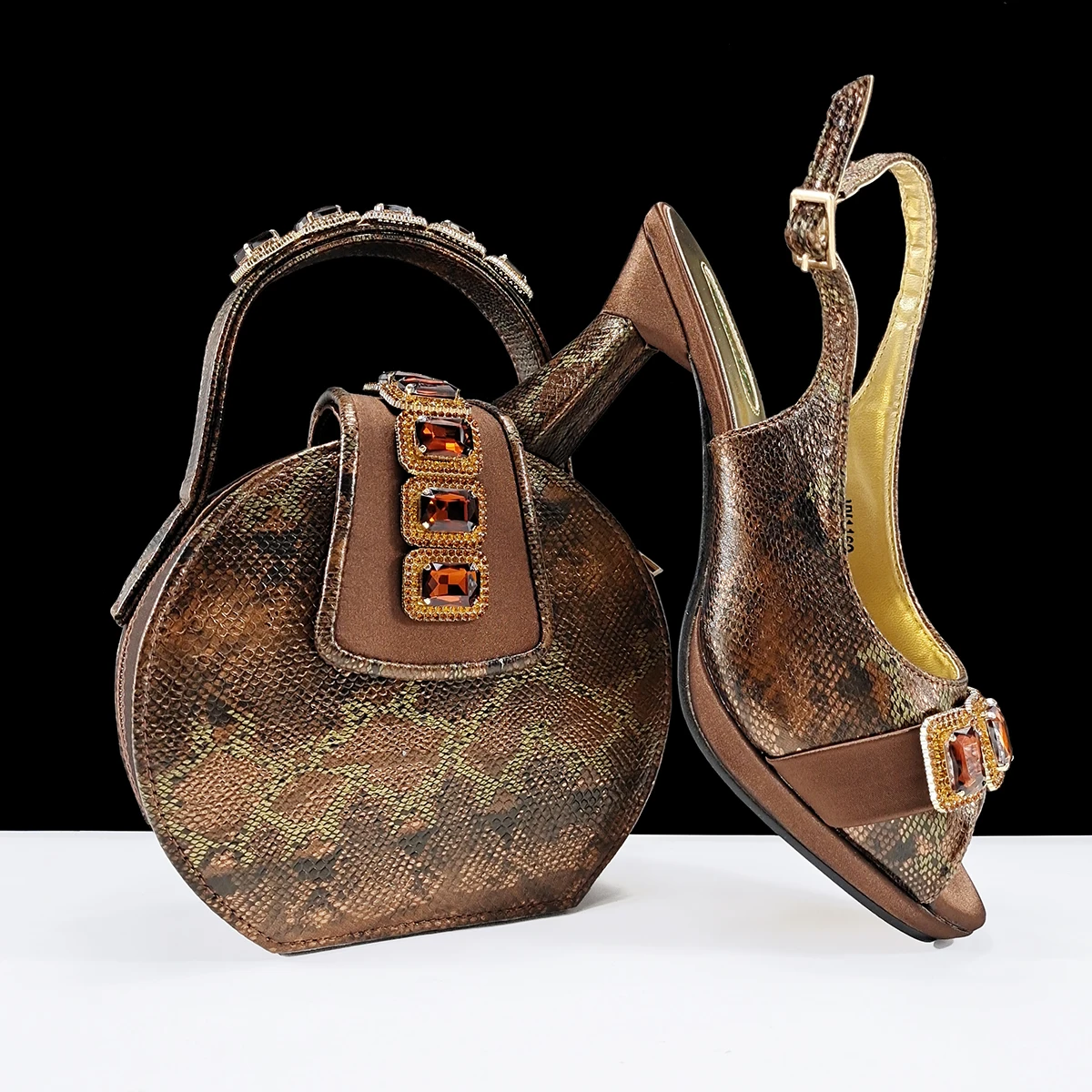 doershow High Quality African Style Ladies Shoes And Bags Set Latest orange Italian Shoes And Bag Set For Party SMM1-1