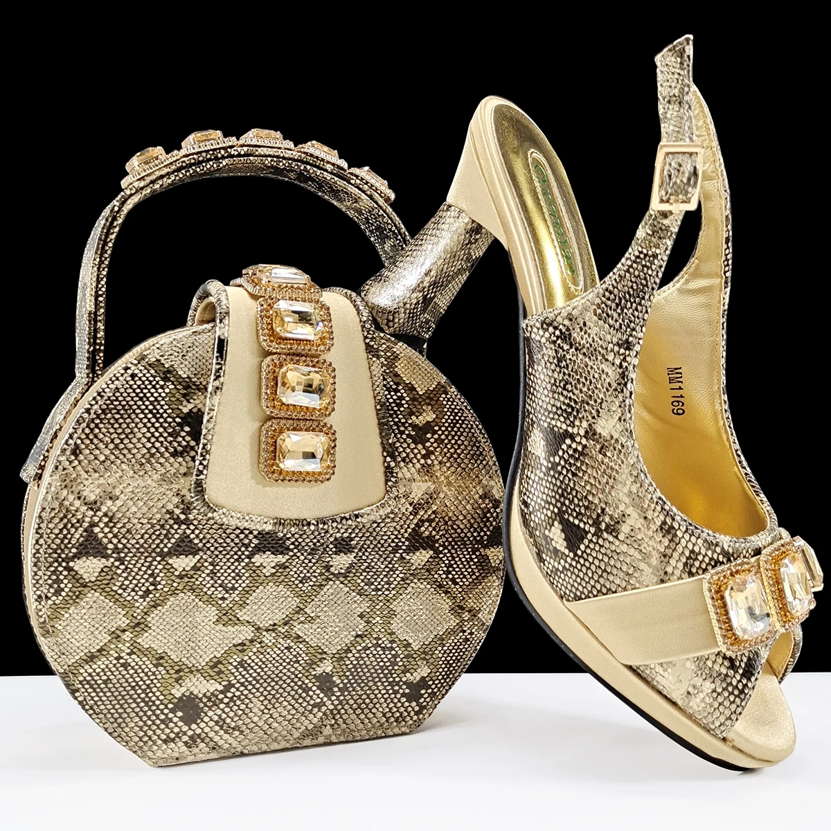 doershow High Quality African Style Ladies Shoes And Bags Set Latest orange Italian Shoes And Bag Set For Party SMM1-1