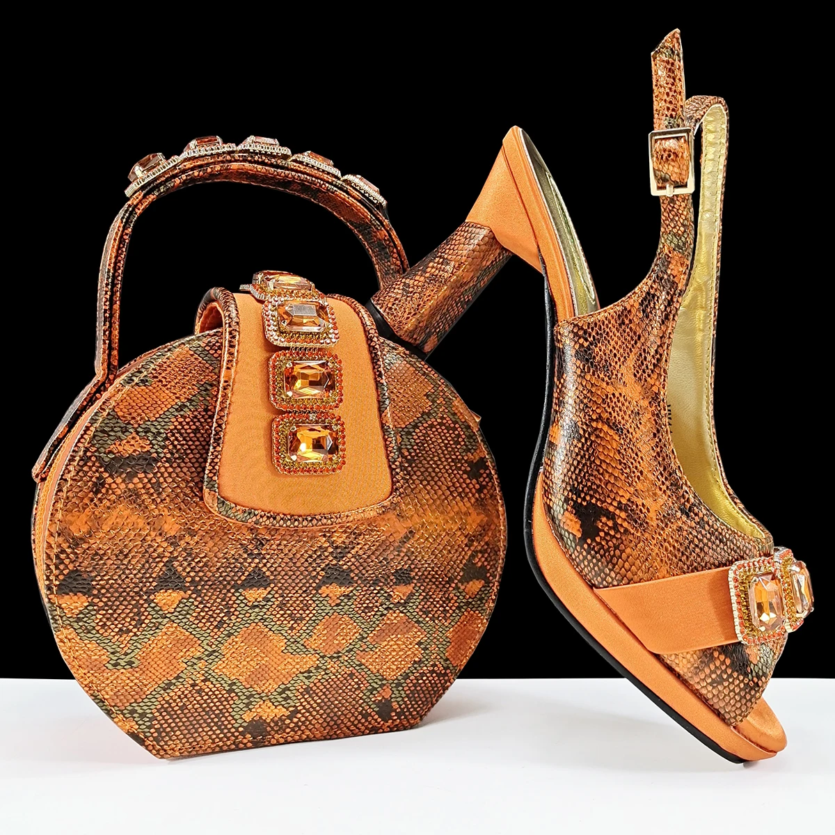 doershow High Quality African Style Ladies Shoes And Bags Set Latest orange Italian Shoes And Bag Set For Party SMM1-1