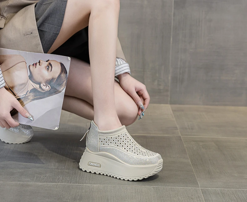 CICIYANG 8cm Thick-soled Women Hollow Sandals 2025 Summer New Casual Large-size Non-slip Female Sneakers Shoes Breathable Sandal