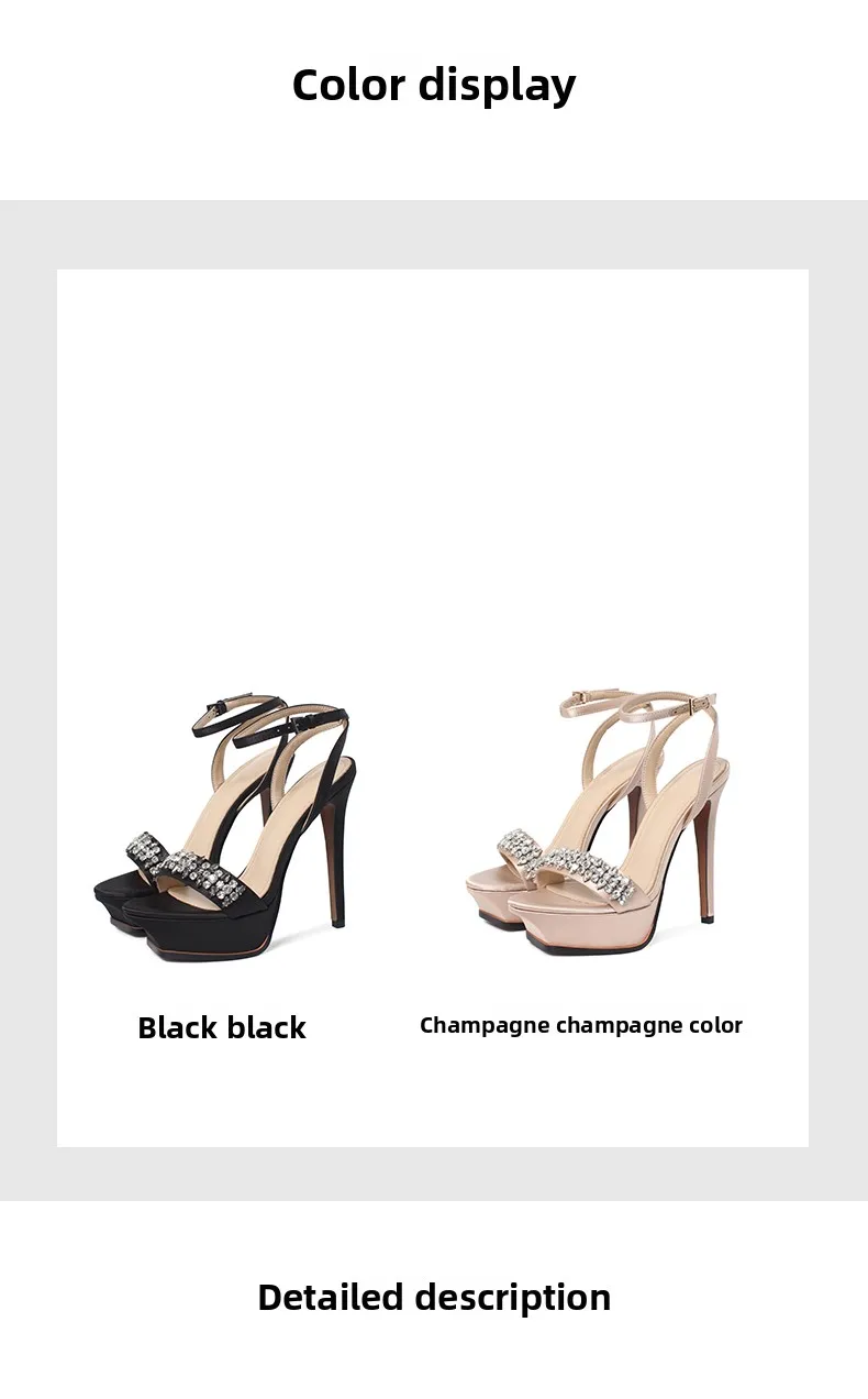 Arden Furtado Summer Champagne Silk Platform Crystal Banquet Shoes Round Toe Super High Heel Sexy Word-Cingulate Sandals