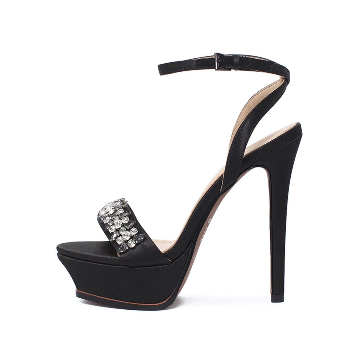 Arden Furtado Summer Champagne Silk Platform Crystal Banquet Shoes Round Toe Super High Heel Sexy Word-Cingulate Sandals