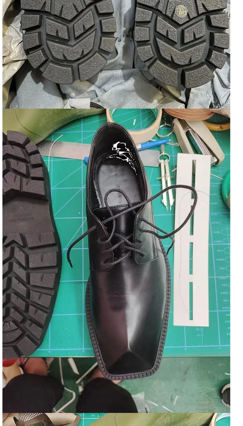 2025 Men's Big Head Leather Niche Design Casual Platform Rhino Horn Square Single Sneakers Derby Shoes