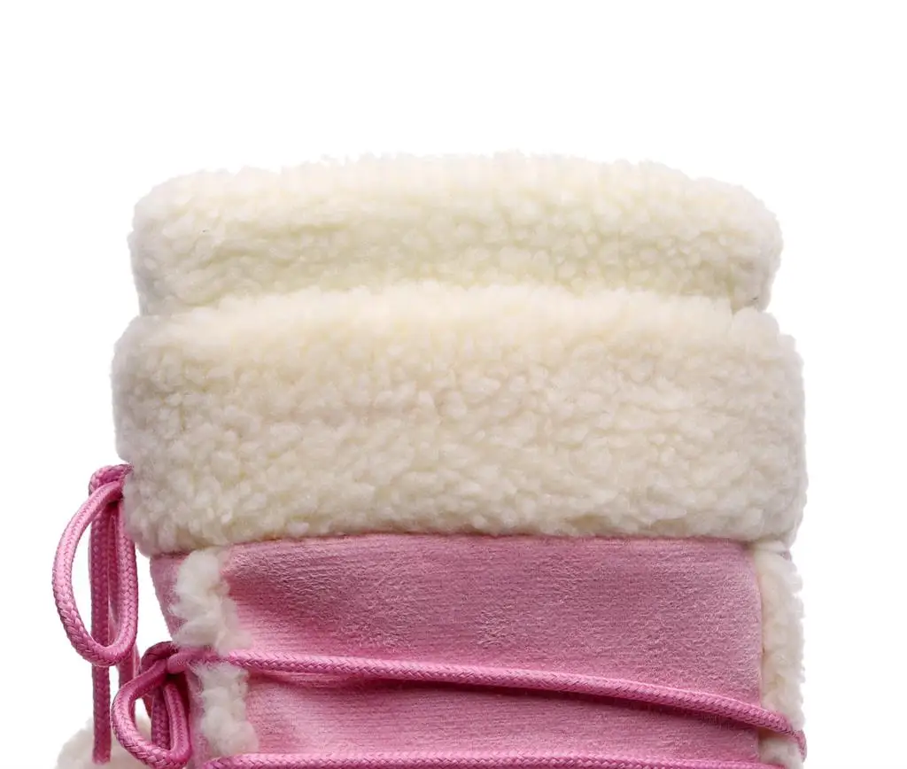 White Winter Boots Women Snow Boots Thick Sole Ski Boots Warm Mid-calf Platform Boots Slip-resistant Cotton Shoes Pink color