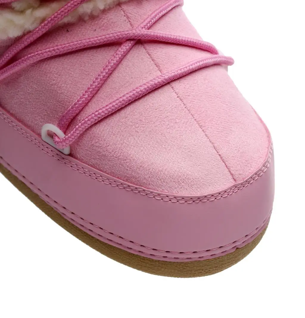 White Winter Boots Women Snow Boots Thick Sole Ski Boots Warm Mid-calf Platform Boots Slip-resistant Cotton Shoes Pink color