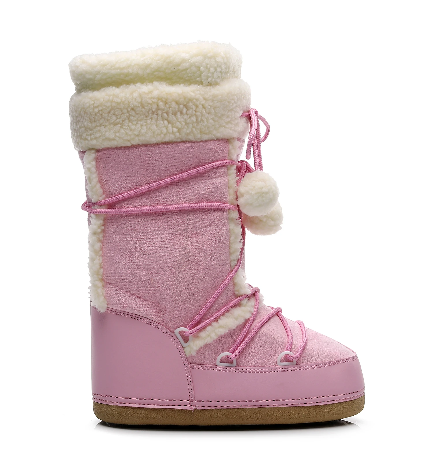 White Winter Boots Women Snow Boots Thick Sole Ski Boots Warm Mid-calf Platform Boots Slip-resistant Cotton Shoes Pink color