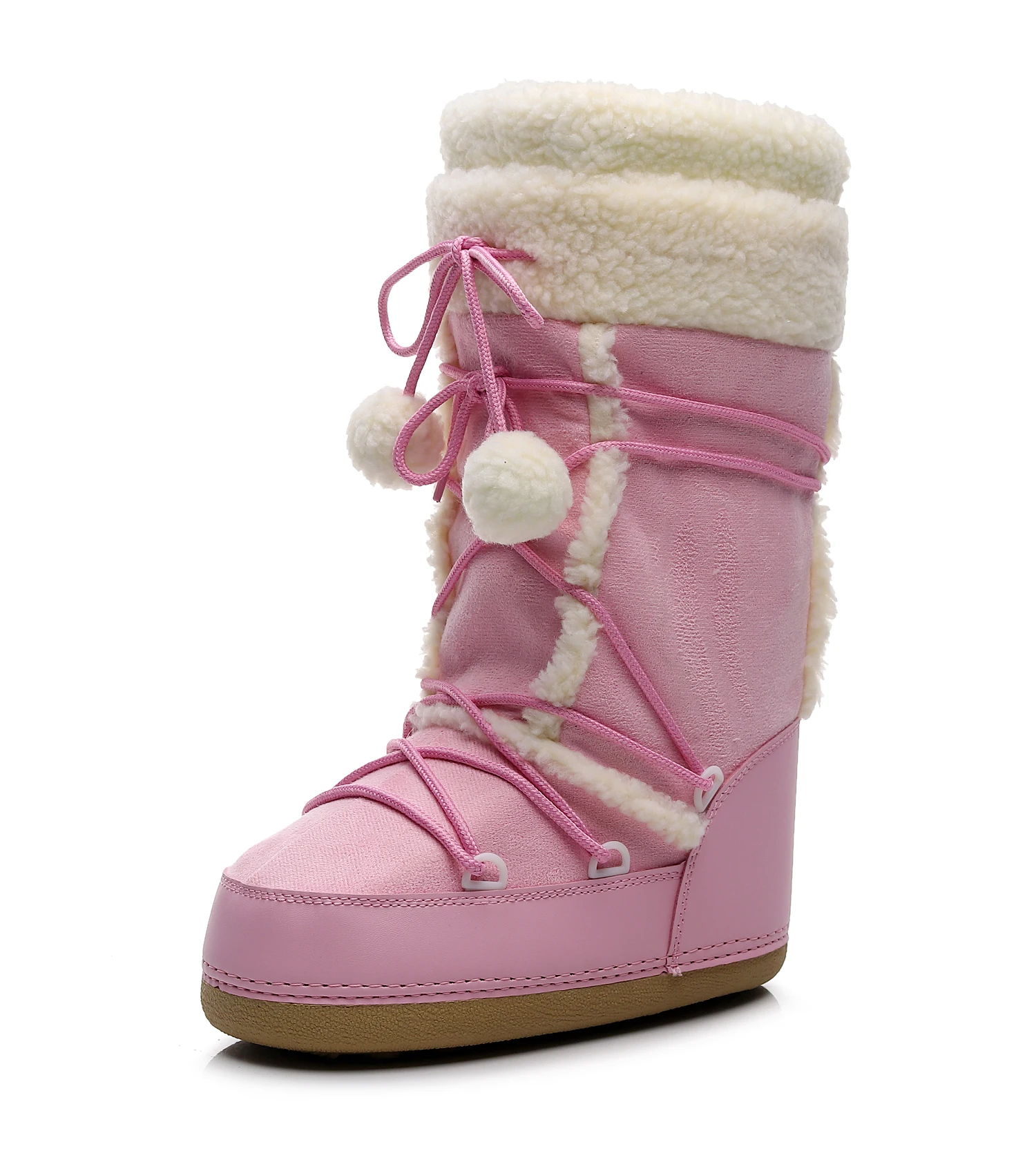White Winter Boots Women Snow Boots Thick Sole Ski Boots Warm Mid-calf Platform Boots Slip-resistant Cotton Shoes Pink color