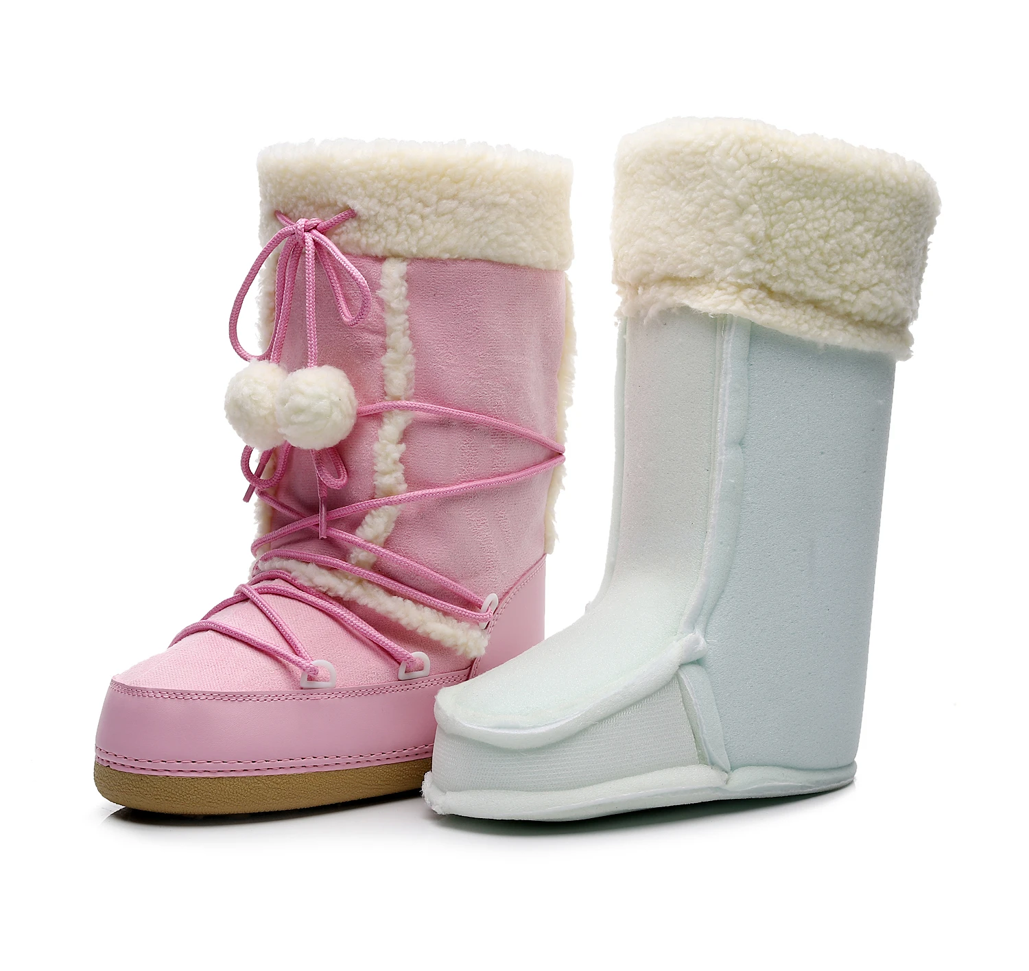 White Winter Boots Women Snow Boots Thick Sole Ski Boots Warm Mid-calf Platform Boots Slip-resistant Cotton Shoes Pink color