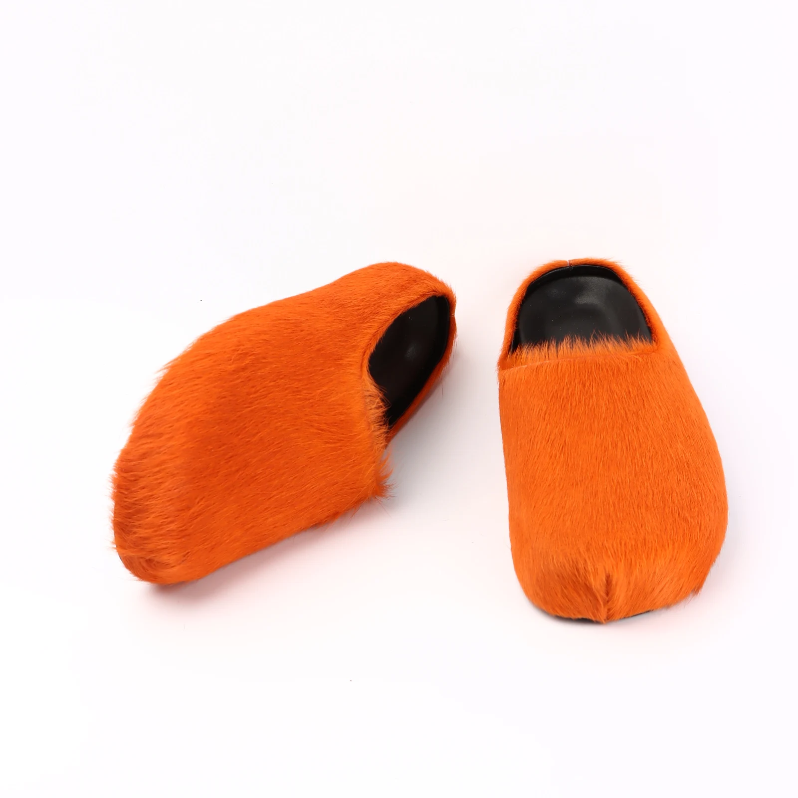 2026 Horsehair Italy Real Leather Slides fur Slippers Women Mule Runway Flats Thick Sole Leisure Luxury Designer Shoes