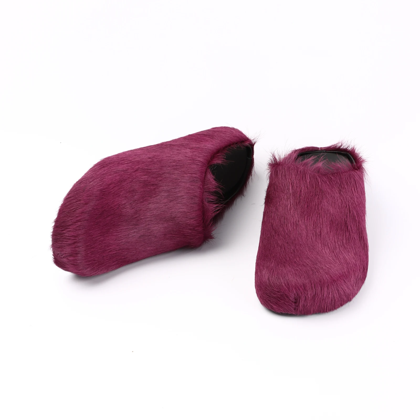 2026 Horsehair Italy Real Leather Slides fur Slippers Women Mule Runway Flats Thick Sole Leisure Luxury Designer Shoes