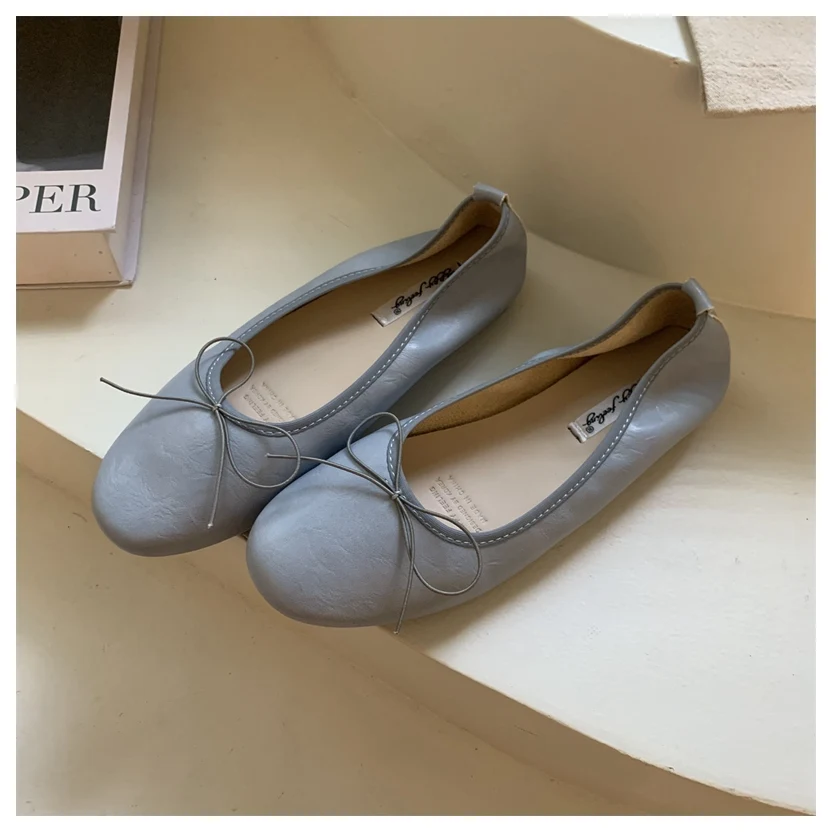 2026 Spring Round Toe Flat Casual Shoes Women Flats Ballet Female Ballerina Soft Moccasins Female Bow Knot Shallow Classic Mujer