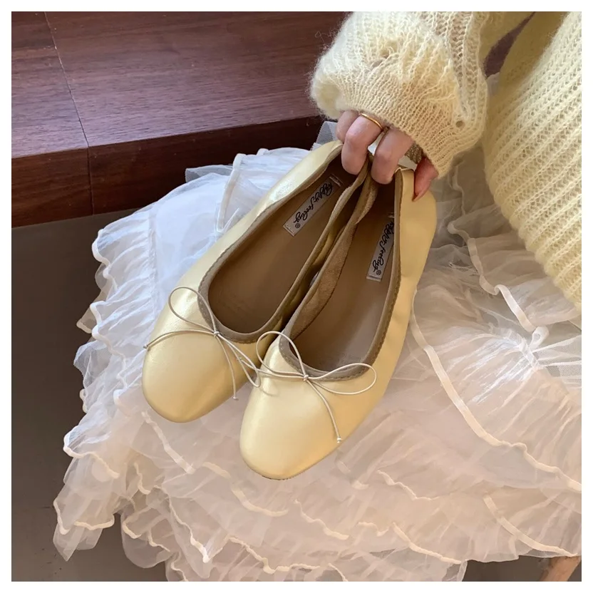 2026 Spring Round Toe Flat Casual Shoes Women Flats Ballet Female Ballerina Soft Moccasins Female Bow Knot Shallow Classic Mujer