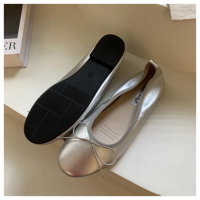 2026 Spring Round Toe Flat Casual Shoes Women Flats Ballet Female Ballerina Soft Moccasins Female Bow Knot Shallow Classic Mujer