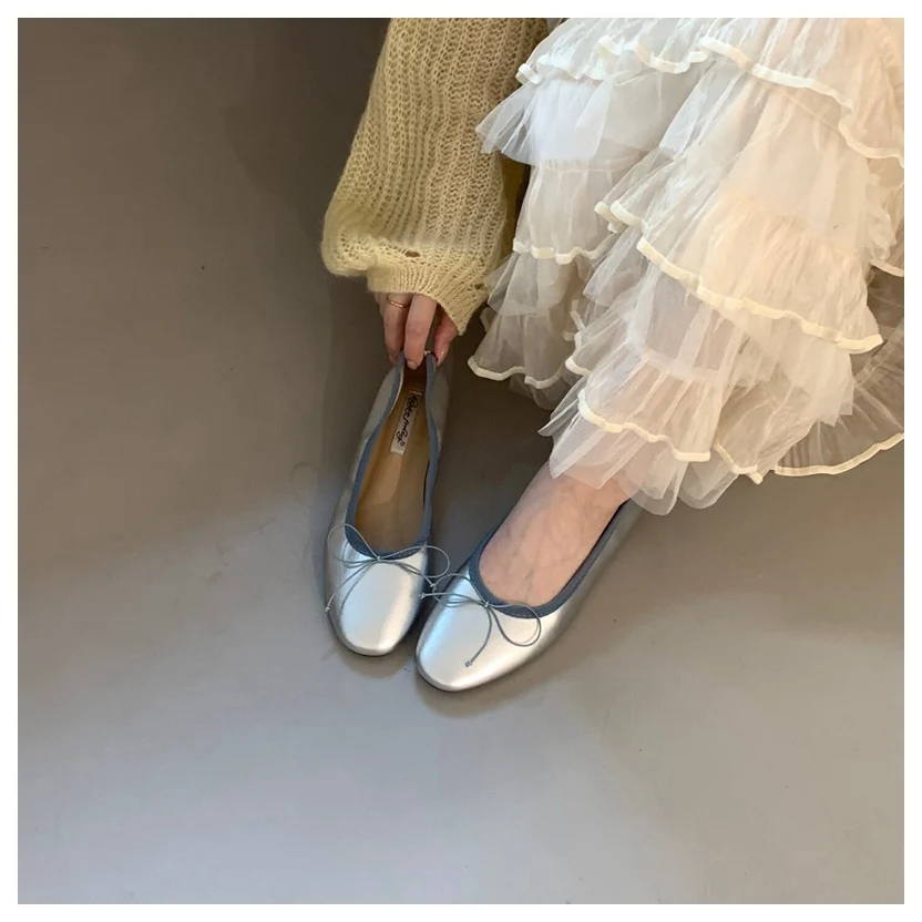 2026 Spring Round Toe Flat Casual Shoes Women Flats Ballet Female Ballerina Soft Moccasins Female Bow Knot Shallow Classic Mujer