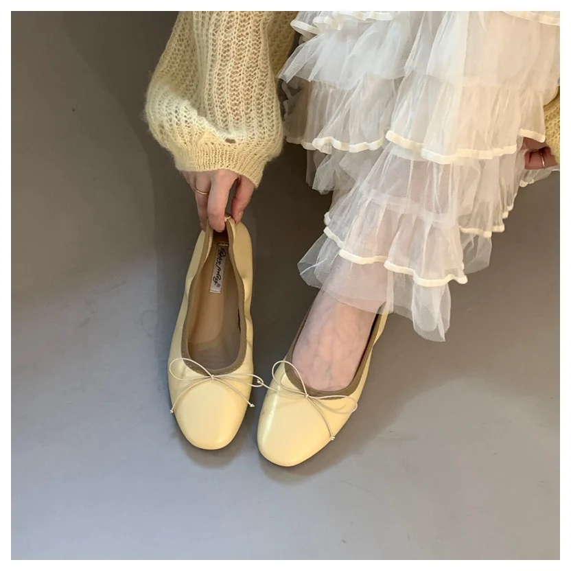 2026 Spring Round Toe Flat Casual Shoes Women Flats Ballet Female Ballerina Soft Moccasins Female Bow Knot Shallow Classic Mujer