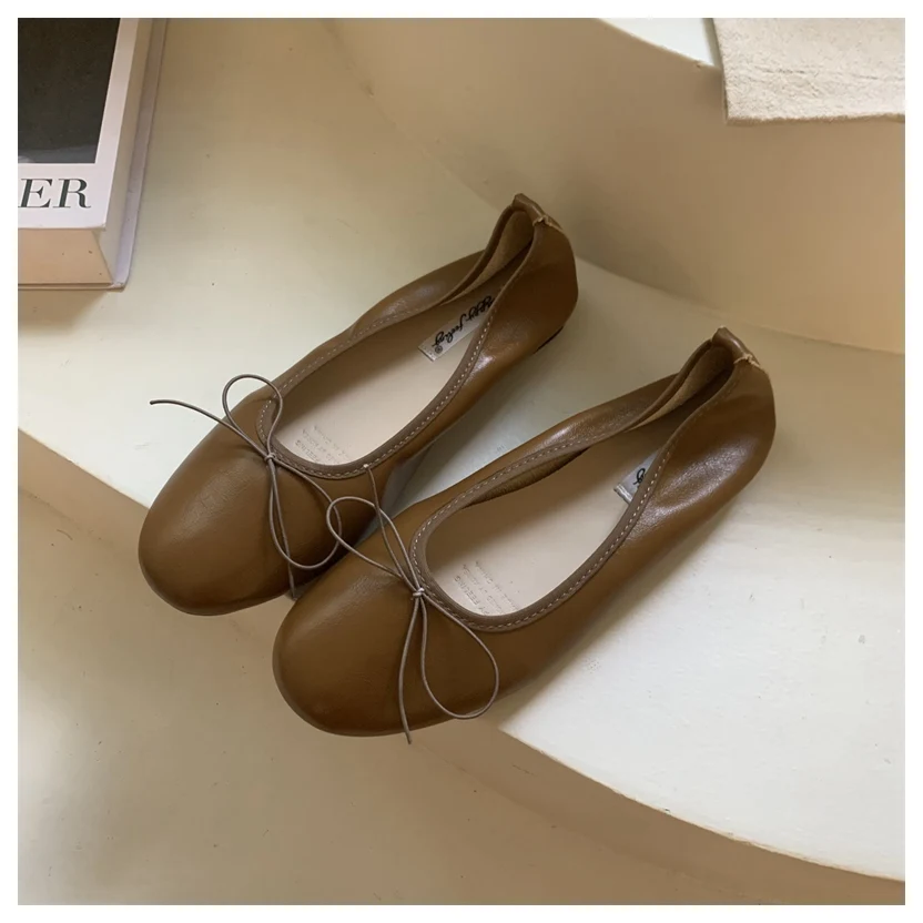 2026 Spring Round Toe Flat Casual Shoes Women Flats Ballet Female Ballerina Soft Moccasins Female Bow Knot Shallow Classic Mujer