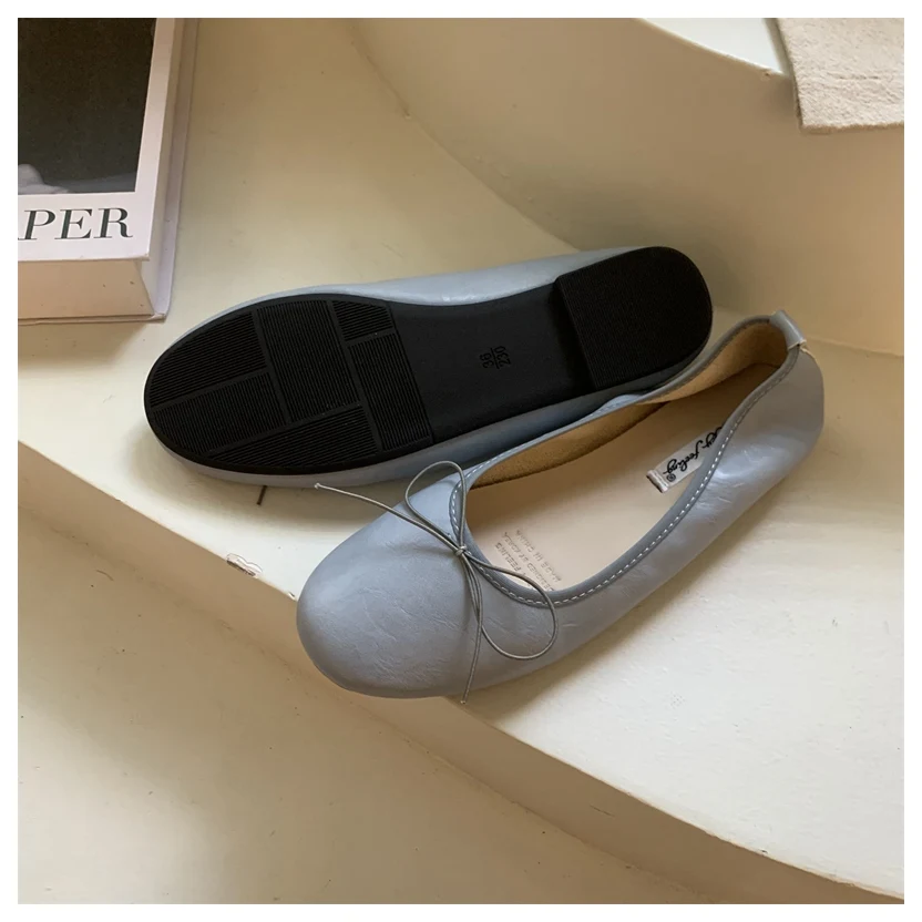 2026 Spring Round Toe Flat Casual Shoes Women Flats Ballet Female Ballerina Soft Moccasins Female Bow Knot Shallow Classic Mujer