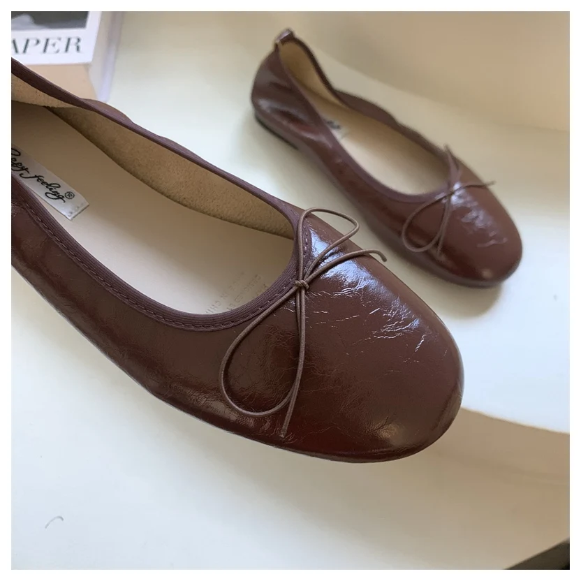 2026 Spring Round Toe Flat Casual Shoes Women Flats Ballet Female Ballerina Soft Moccasins Female Bow Knot Shallow Classic Mujer