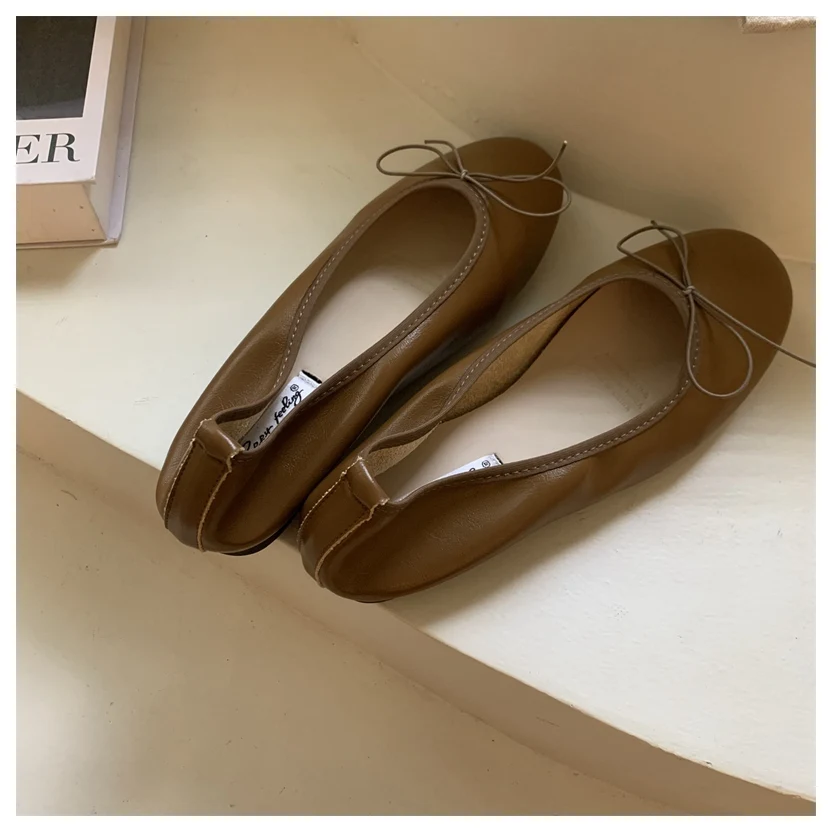 2026 Spring Round Toe Flat Casual Shoes Women Flats Ballet Female Ballerina Soft Moccasins Female Bow Knot Shallow Classic Mujer