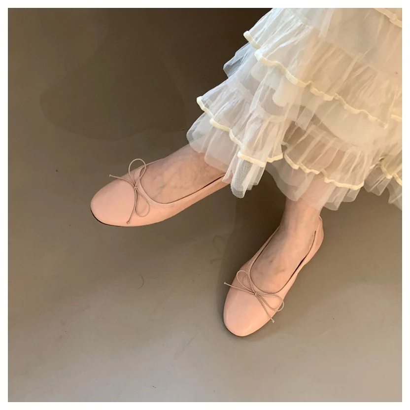 2026 Spring Round Toe Flat Casual Shoes Women Flats Ballet Female Ballerina Soft Moccasins Female Bow Knot Shallow Classic Mujer