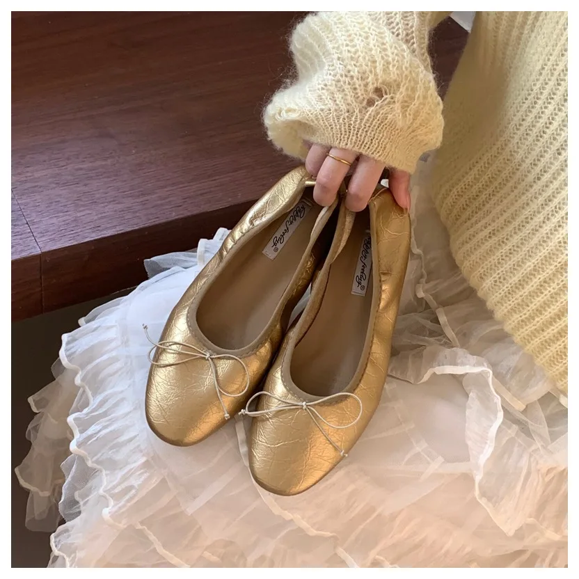 2026 Spring Round Toe Flat Casual Shoes Women Flats Ballet Female Ballerina Soft Moccasins Female Bow Knot Shallow Classic Mujer