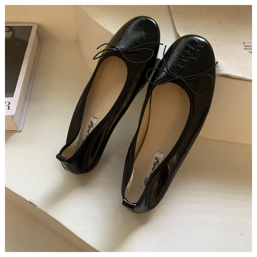 2026 Spring Round Toe Flat Casual Shoes Women Flats Ballet Female Ballerina Soft Moccasins Female Bow Knot Shallow Classic Mujer