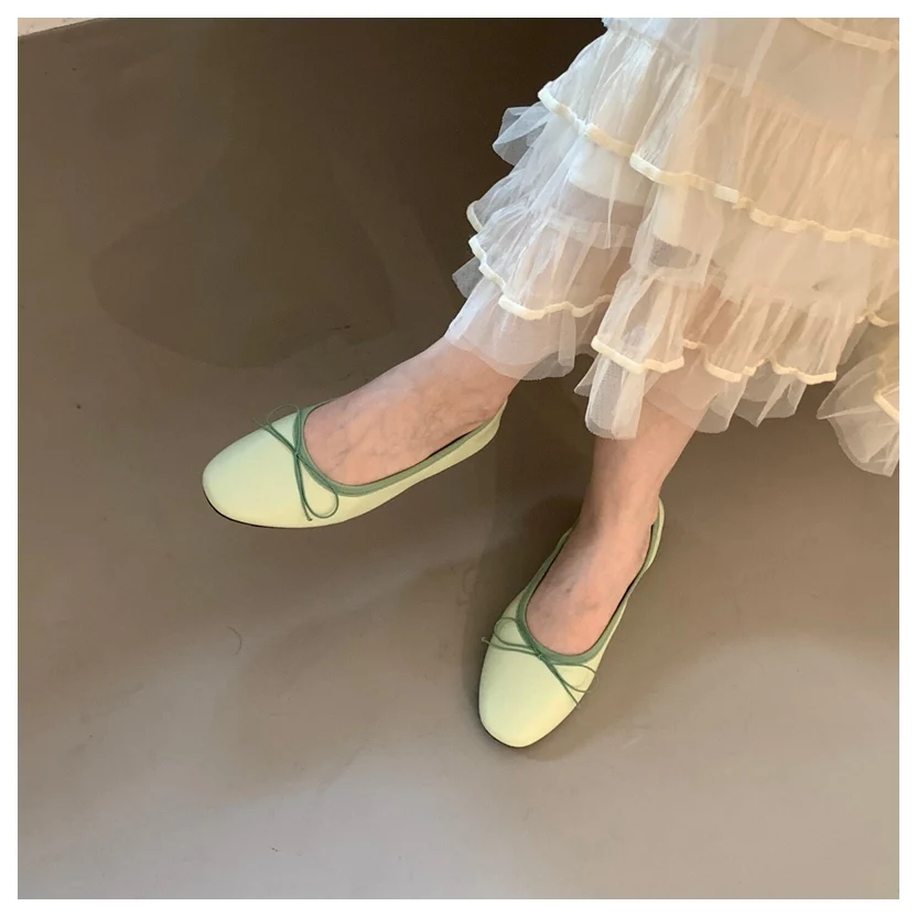 2026 Spring Round Toe Flat Casual Shoes Women Flats Ballet Female Ballerina Soft Moccasins Female Bow Knot Shallow Classic Mujer