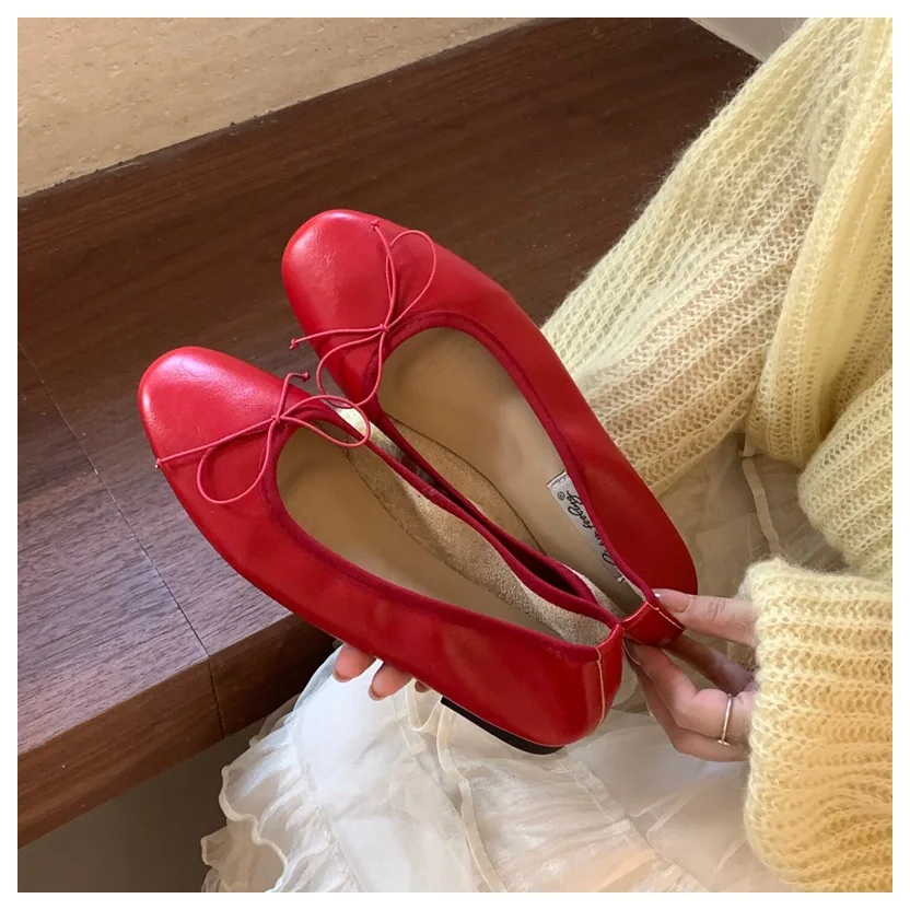 2026 Spring Round Toe Flat Casual Shoes Women Flats Ballet Female Ballerina Soft Moccasins Female Bow Knot Shallow Classic Mujer