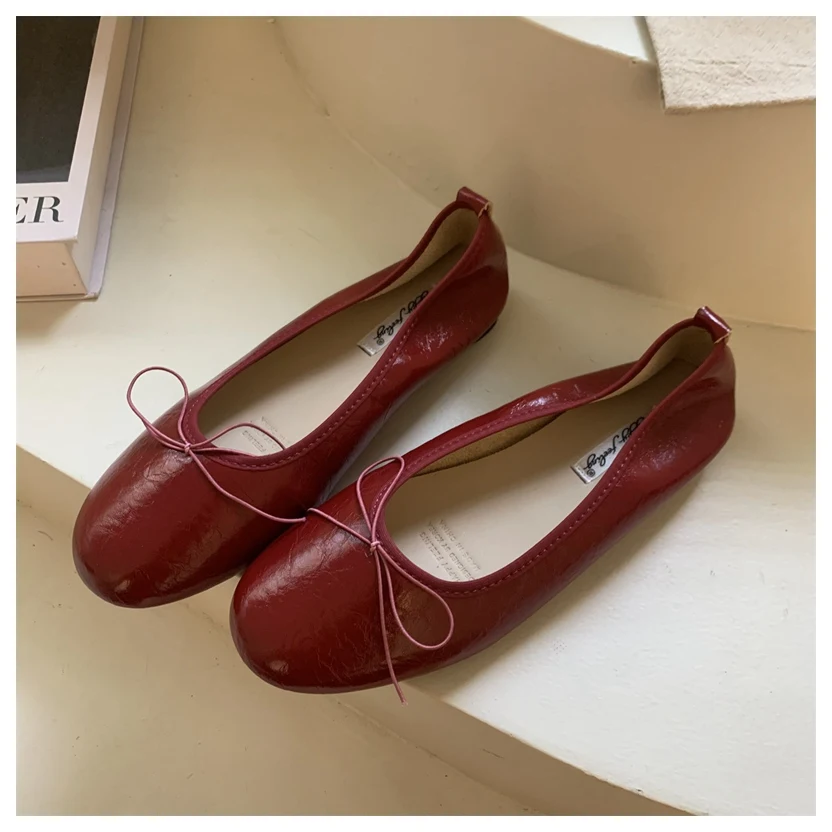 2026 Spring Round Toe Flat Casual Shoes Women Flats Ballet Female Ballerina Soft Moccasins Female Bow Knot Shallow Classic Mujer