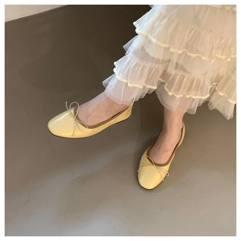 2026 Spring Round Toe Flat Casual Shoes Women Flats Ballet Female Ballerina Soft Moccasins Female Bow Knot Shallow Classic Mujer