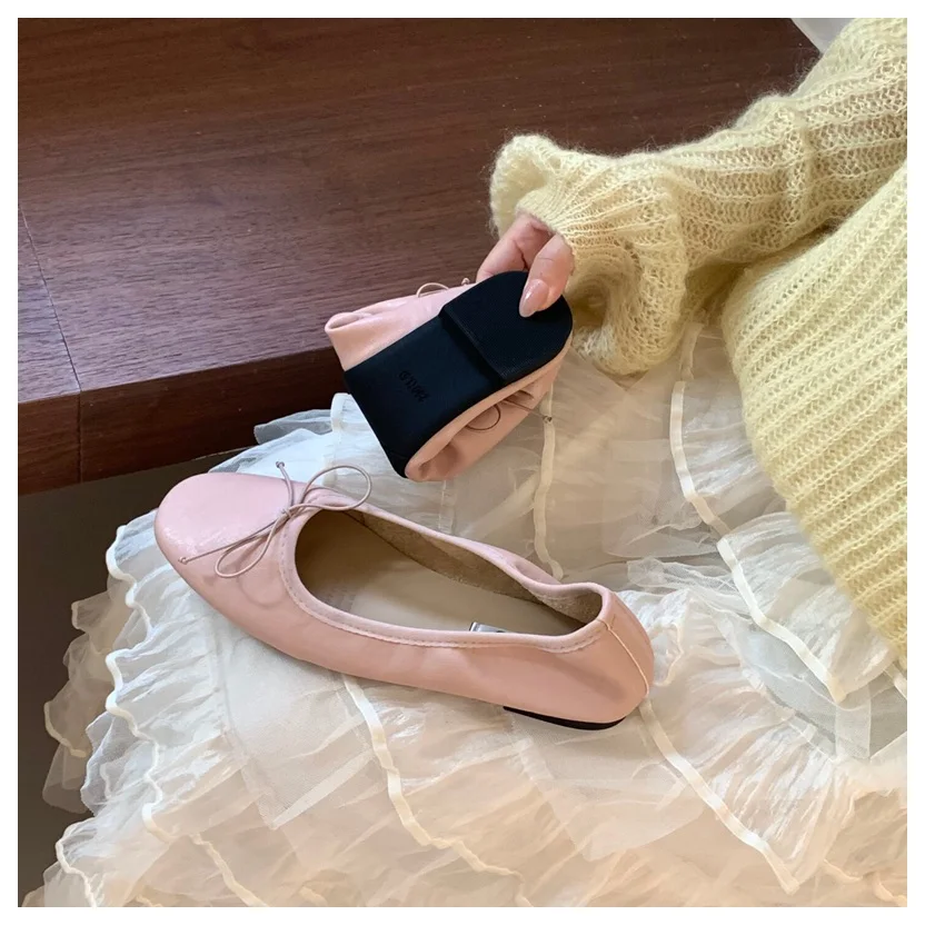 2026 Spring Round Toe Flat Casual Shoes Women Flats Ballet Female Ballerina Soft Moccasins Female Bow Knot Shallow Classic Mujer