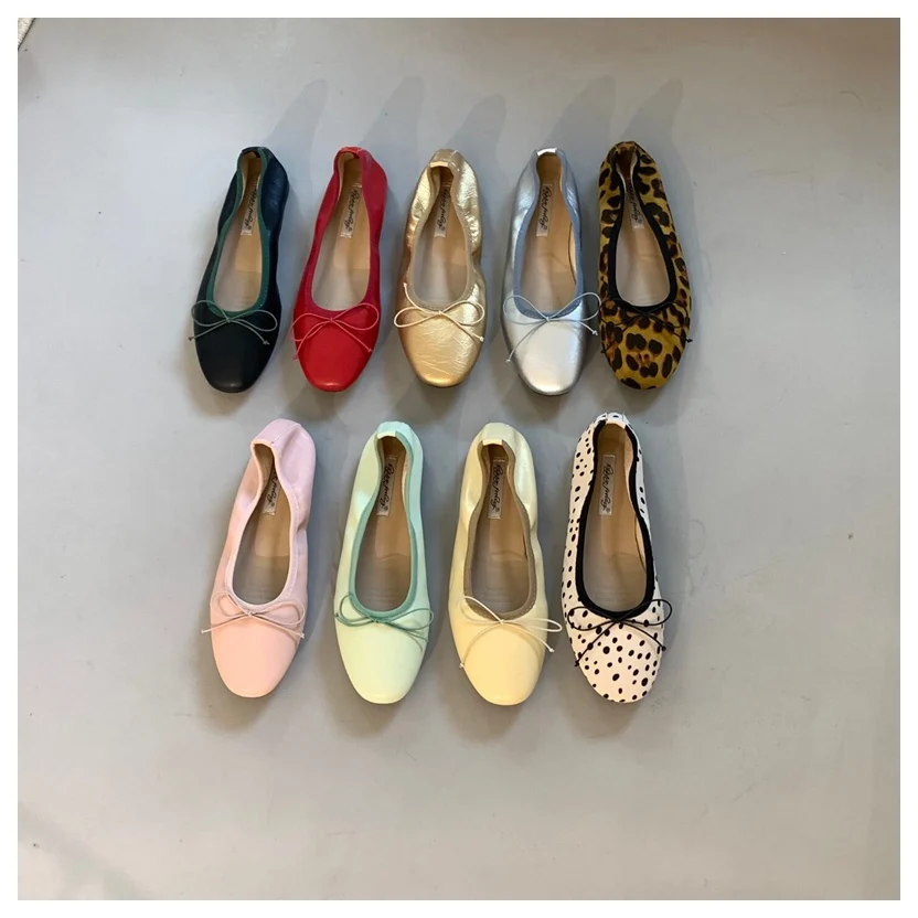 2026 Spring Round Toe Flat Casual Shoes Women Flats Ballet Female Ballerina Soft Moccasins Female Bow Knot Shallow Classic Mujer