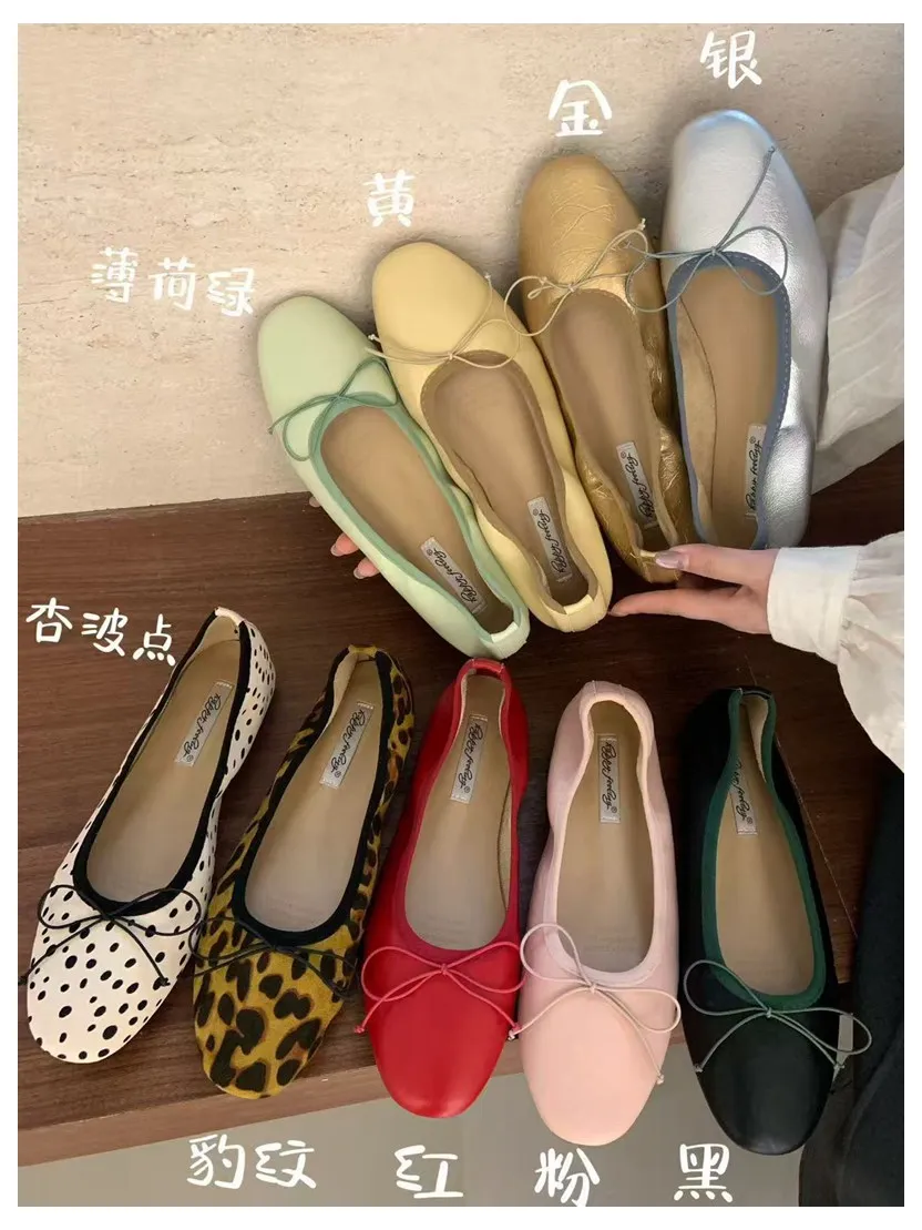 2026 Spring Round Toe Flat Casual Shoes Women Flats Ballet Female Ballerina Soft Moccasins Female Bow Knot Shallow Classic Mujer