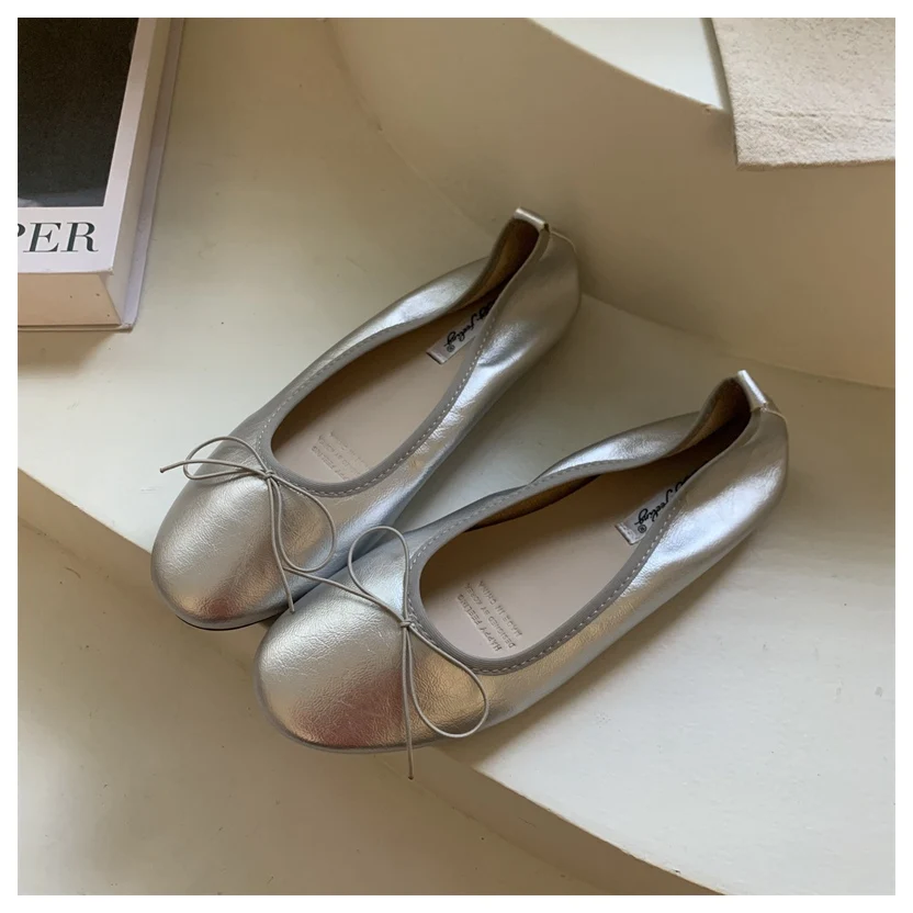 2026 Spring Round Toe Flat Casual Shoes Women Flats Ballet Female Ballerina Soft Moccasins Female Bow Knot Shallow Classic Mujer
