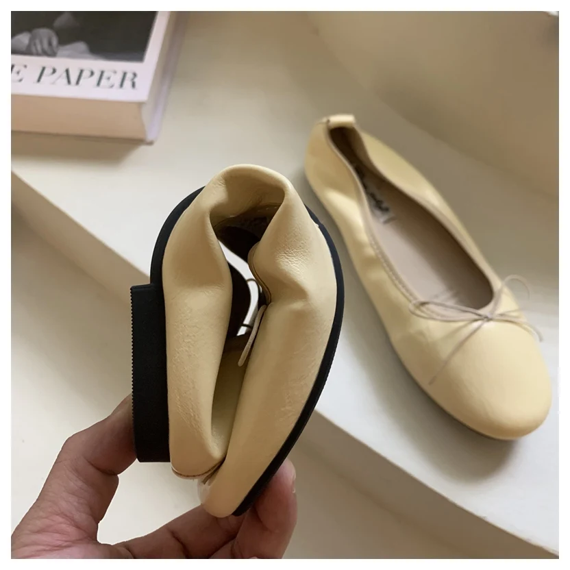 2026 Spring Round Toe Flat Casual Shoes Women Flats Ballet Female Ballerina Soft Moccasins Female Bow Knot Shallow Classic Mujer