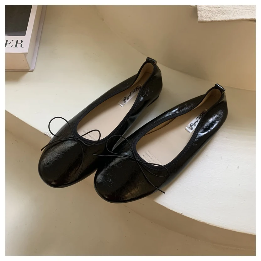 2026 Spring Round Toe Flat Casual Shoes Women Flats Ballet Female Ballerina Soft Moccasins Female Bow Knot Shallow Classic Mujer