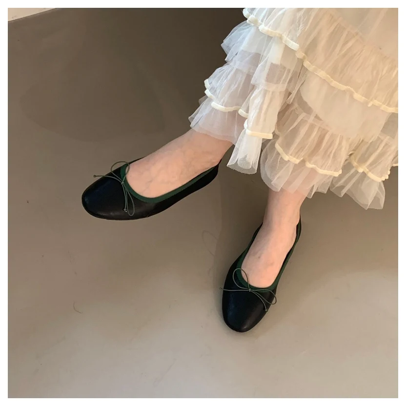 2026 Spring Round Toe Flat Casual Shoes Women Flats Ballet Female Ballerina Soft Moccasins Female Bow Knot Shallow Classic Mujer