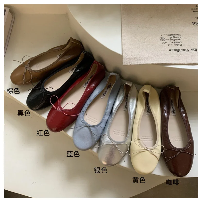 2026 Spring Round Toe Flat Casual Shoes Women Flats Ballet Female Ballerina Soft Moccasins Female Bow Knot Shallow Classic Mujer