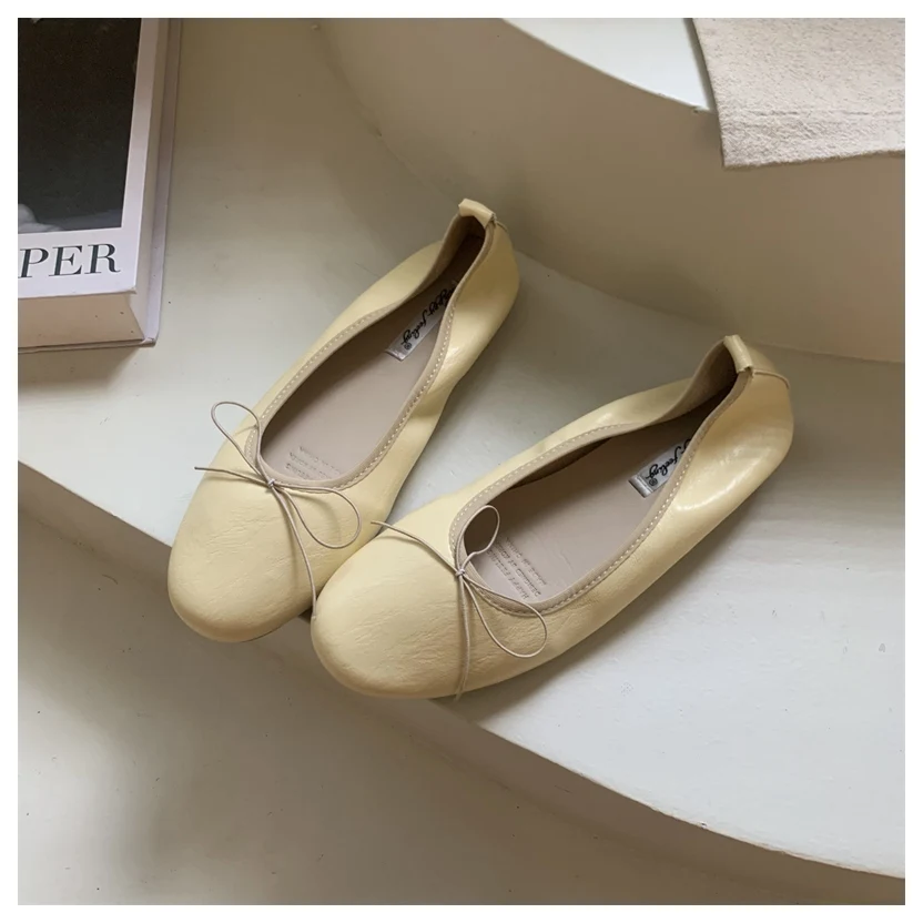 2026 Spring Round Toe Flat Casual Shoes Women Flats Ballet Female Ballerina Soft Moccasins Female Bow Knot Shallow Classic Mujer