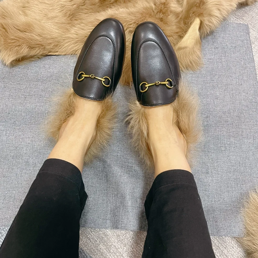 2024 New Summer Round Head Half Slippers Women's Cowhide Fashion INS Casual Lazy Flat Bottom Slippers Wool Breathable Sandals