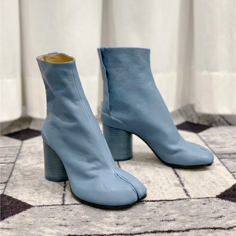 New Brand Design Tabi Boots Women Round High Heels Woman Shoes Fashion Split Toe Ankle Boots Women Botas De Mujer Zapatos Mujer